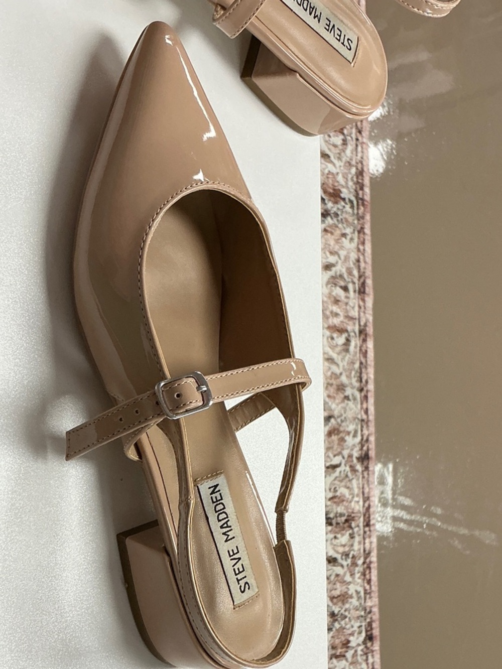 Steve Madden Nude Patent Mary Jane Block Heel Pumps